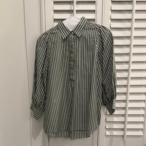 ANN MASHBURN Olive Striped Button Down Shirt